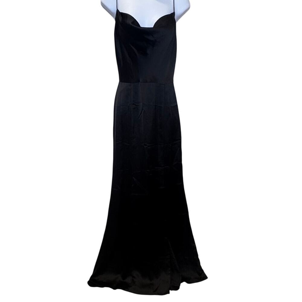 Midnight Black Satin Cowl-Neck Evening Gown